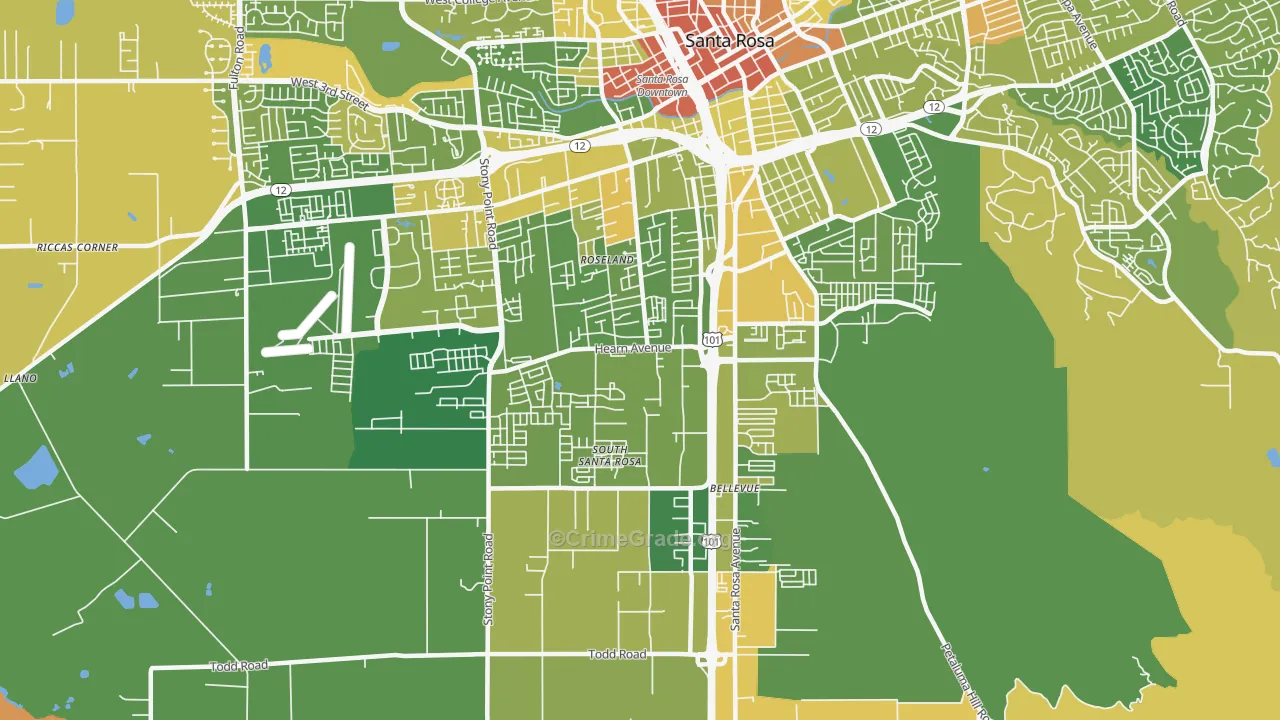 SouthWest Santa Rosa, Santa Rosa, CA Map of Vehicle Theft Rates