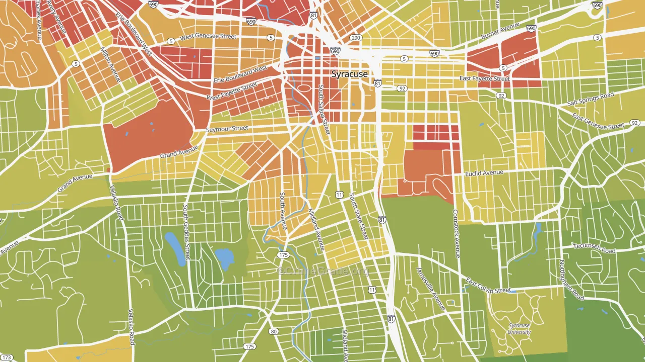 Southwest, Syracuse, NY Map of Vehicle Theft Rates