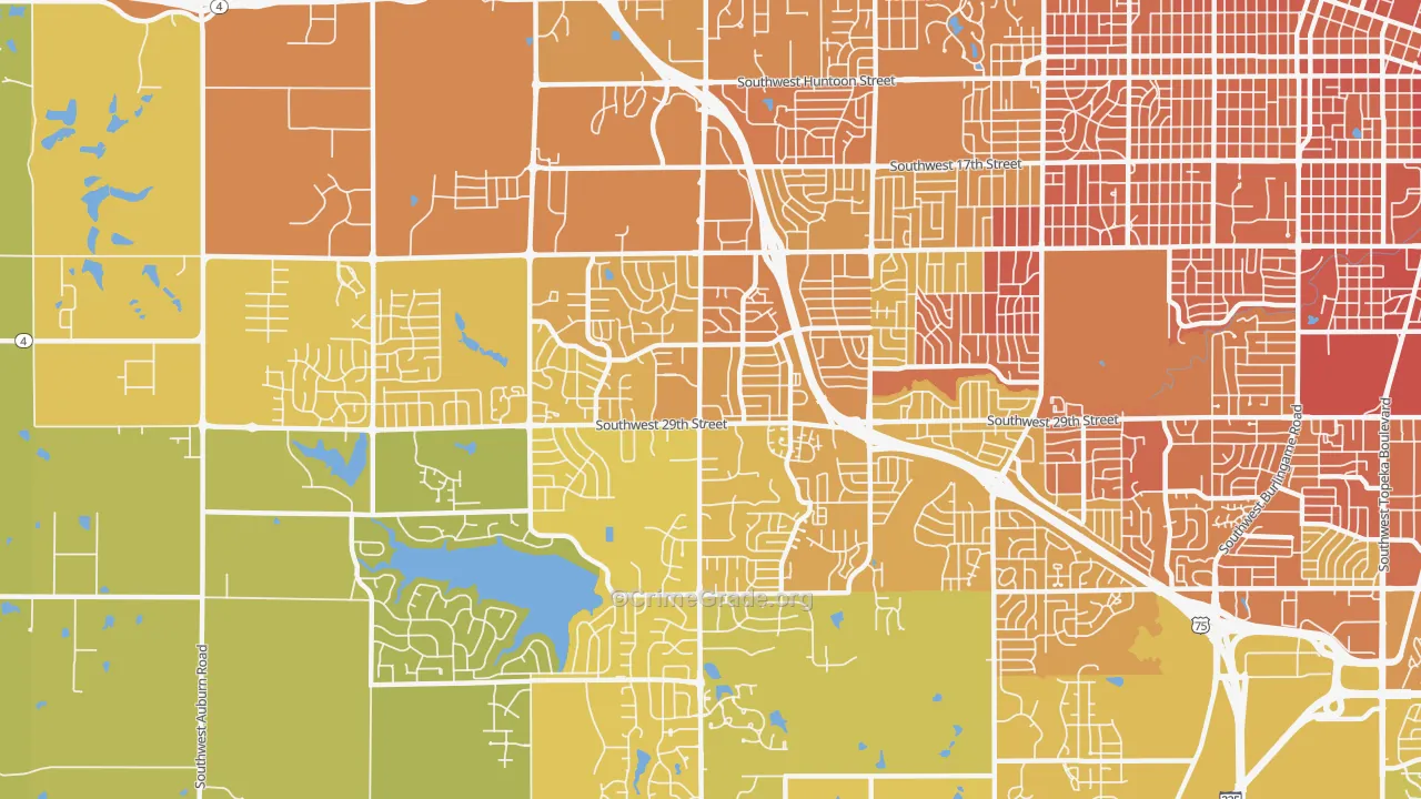 Southwest Topeka, Topeka, KS Map of Vehicle Theft Rates