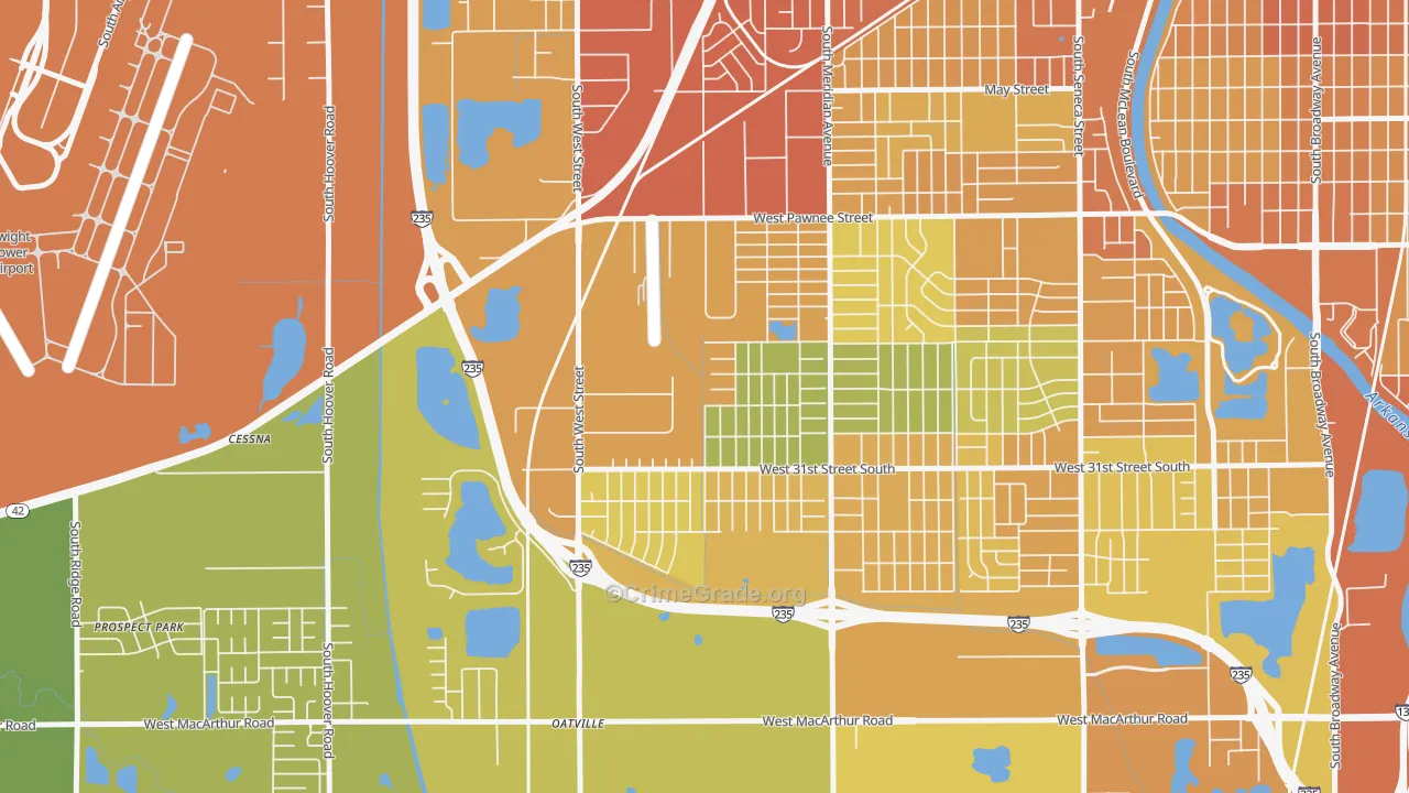 Southwest Village, Wichita, KS Map of Vehicle Theft Rates
