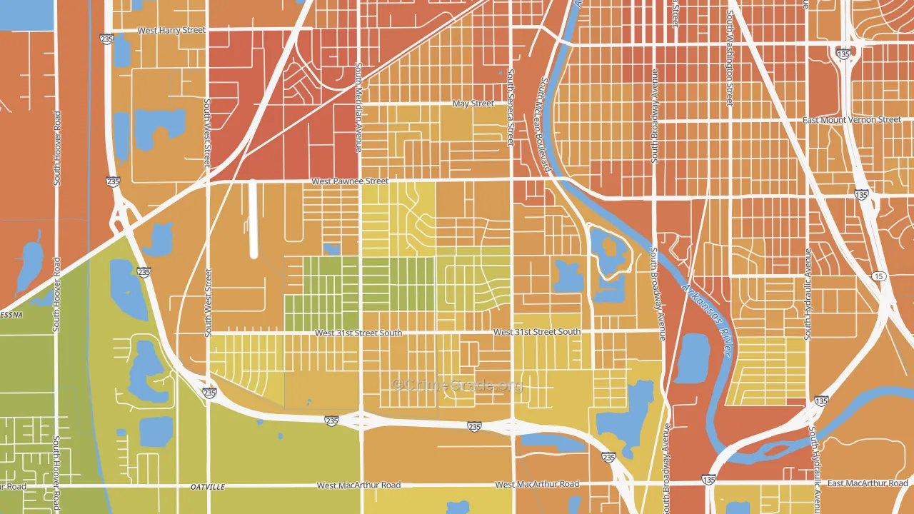 Southwest, Wichita, KS Map of Vehicle Theft Rates