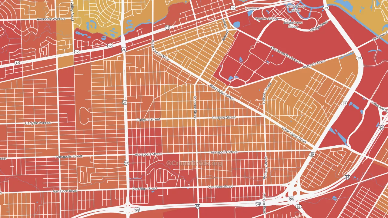 Southwestern Outer Drive, Dearborn, MI Map of Vehicle Theft Rates