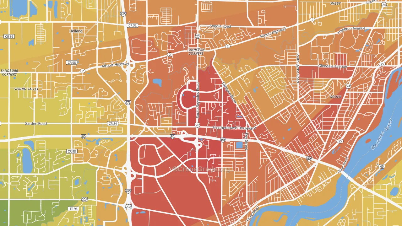 Southwyck, Toledo, OH Map of Vehicle Theft Rates