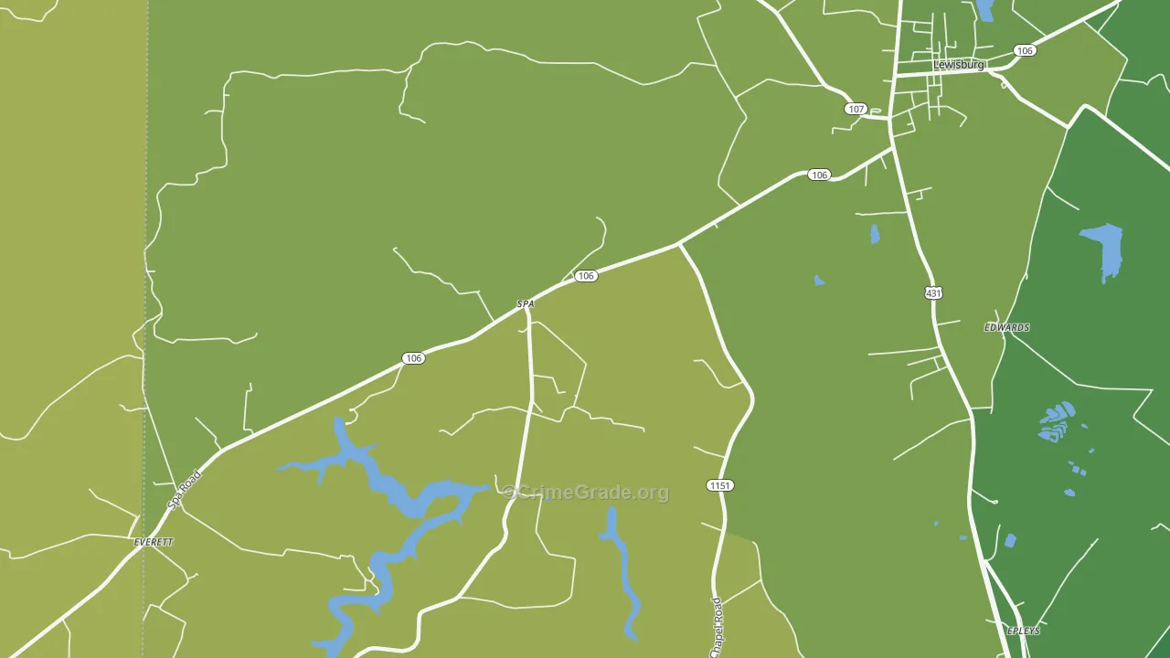 Spa, KY Map of Vehicle Theft Rates