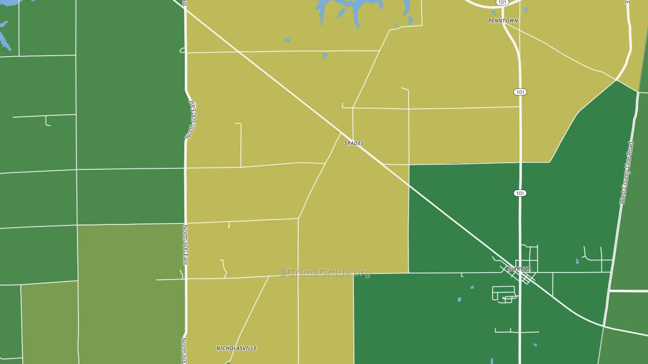 Spades, IN Map of Vehicle Theft Rates