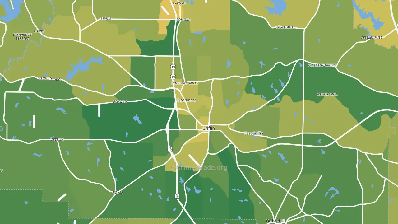 Spalding County, GA Map of Vehicle Theft Rates