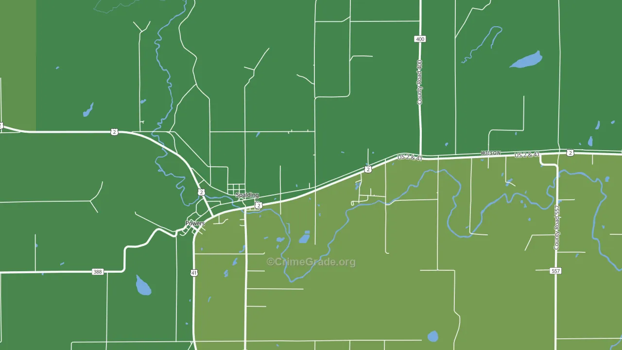 Spalding, MI Map of Vehicle Theft Rates