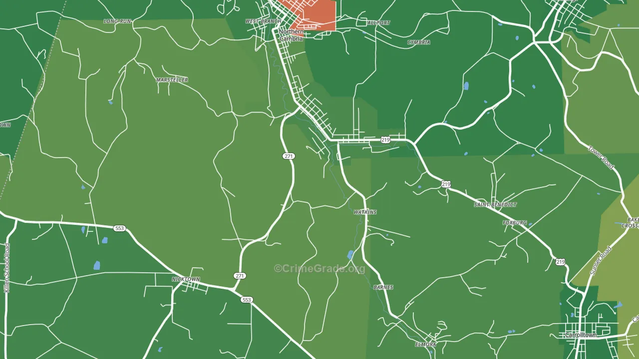 Spangler, PA Map of Vehicle Theft Rates