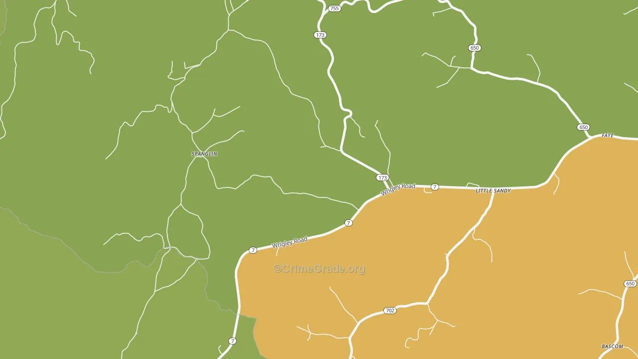Spanglin, KY Map of Vehicle Theft Rates