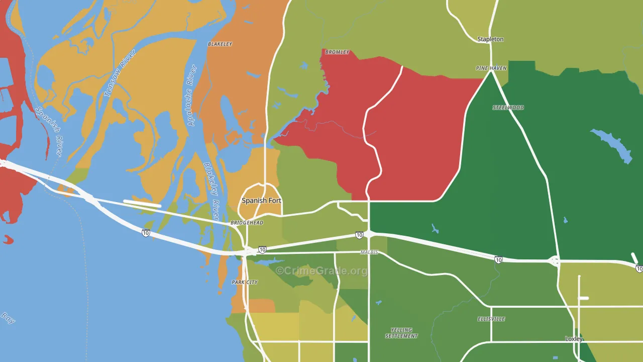Spanish Fort, AL Map of Vehicle Theft Rates