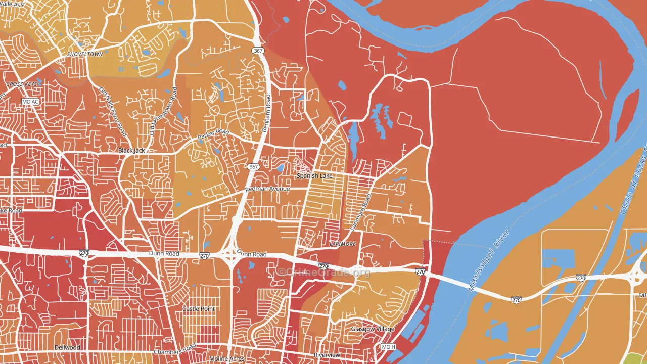 Spanish Lake, MO Map of Vehicle Theft Rates