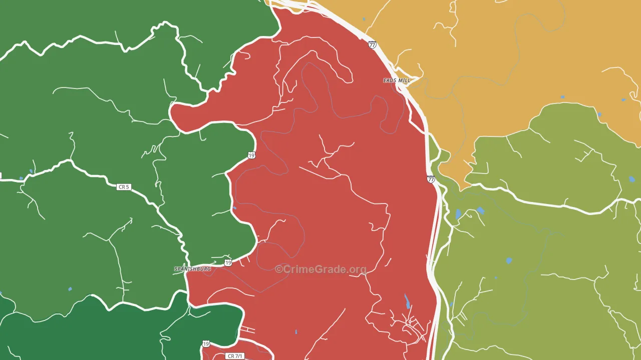 Spanishburg, WV Map of Vehicle Theft Rates
