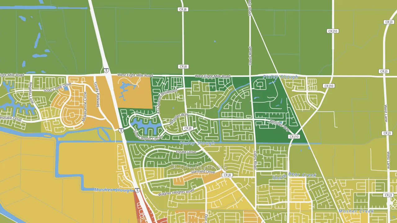Spanos Park, Stockton, CA Map of Vehicle Theft Rates