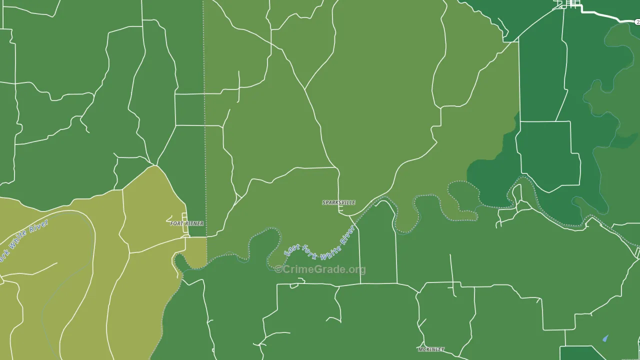 Sparksville, IN Map of Vehicle Theft Rates