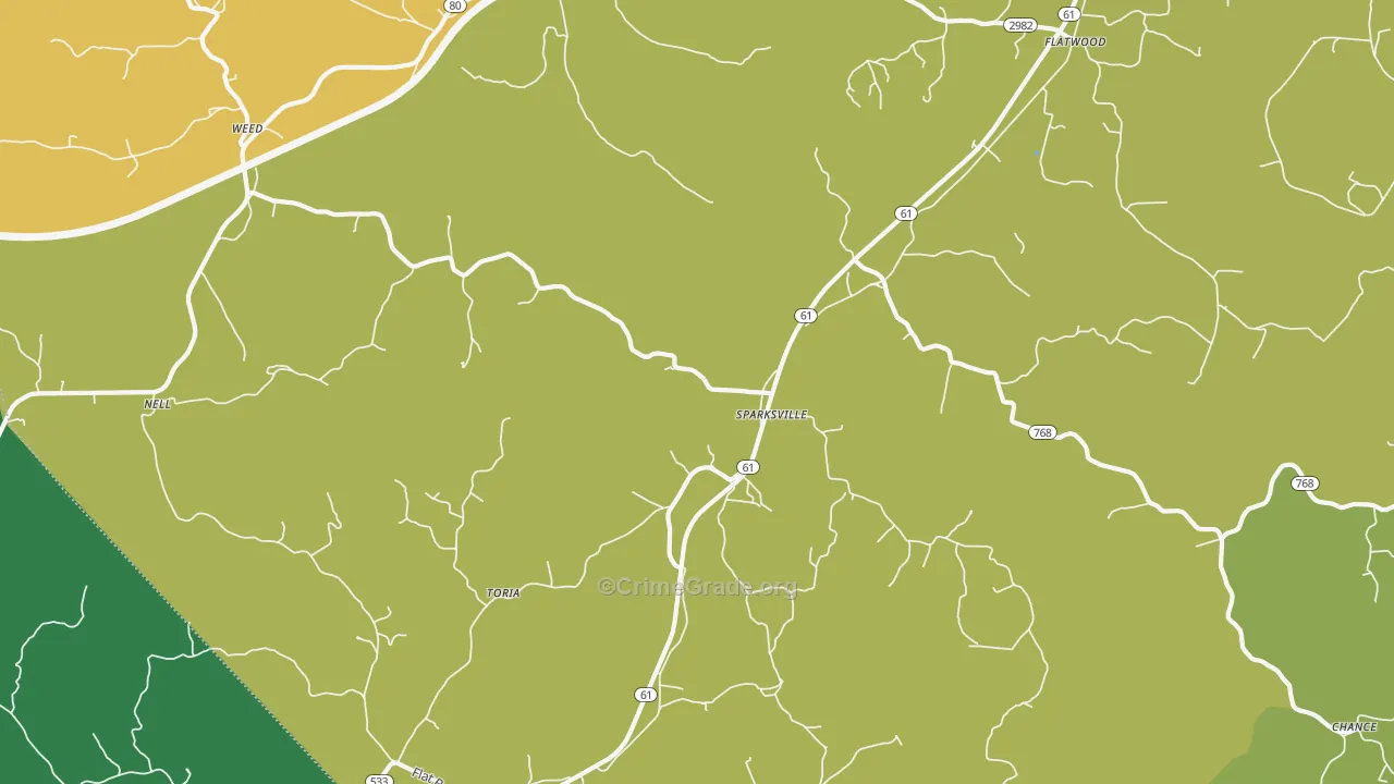 Sparksville, KY Map of Vehicle Theft Rates