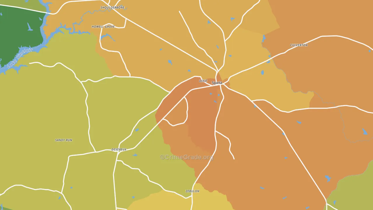 Sparta, GA Map of Vehicle Theft Rates