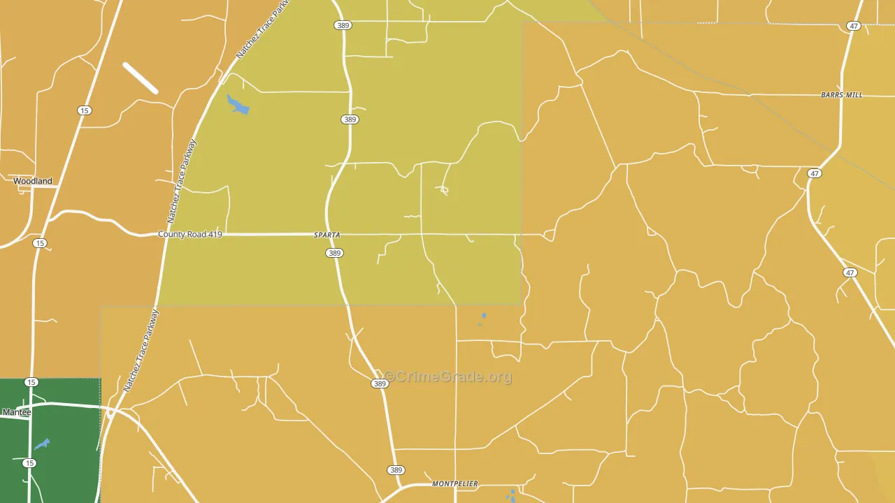 Sparta, MS Map of Vehicle Theft Rates