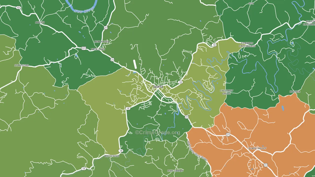 Sparta, NC Map of Vehicle Theft Rates