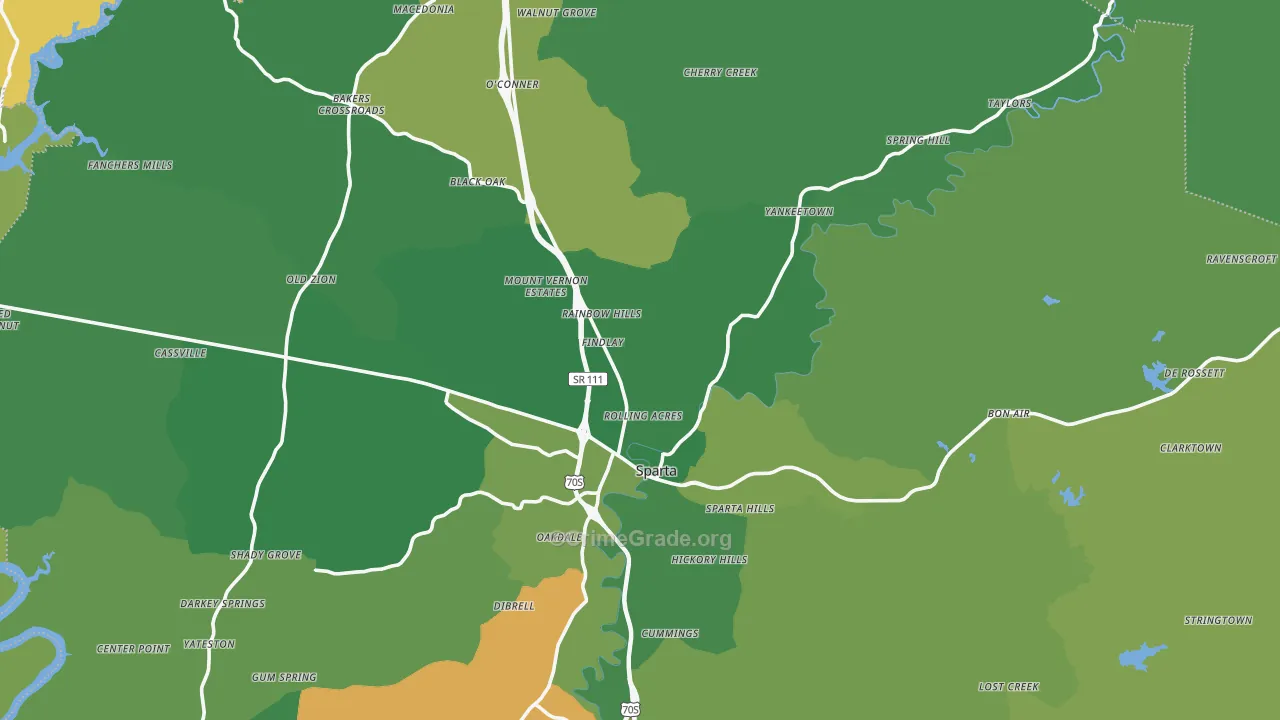 Sparta, TN Map of Vehicle Theft Rates