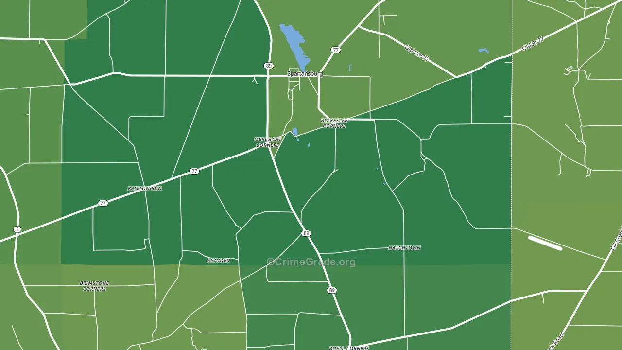 Spartansburg, PA Map of Vehicle Theft Rates