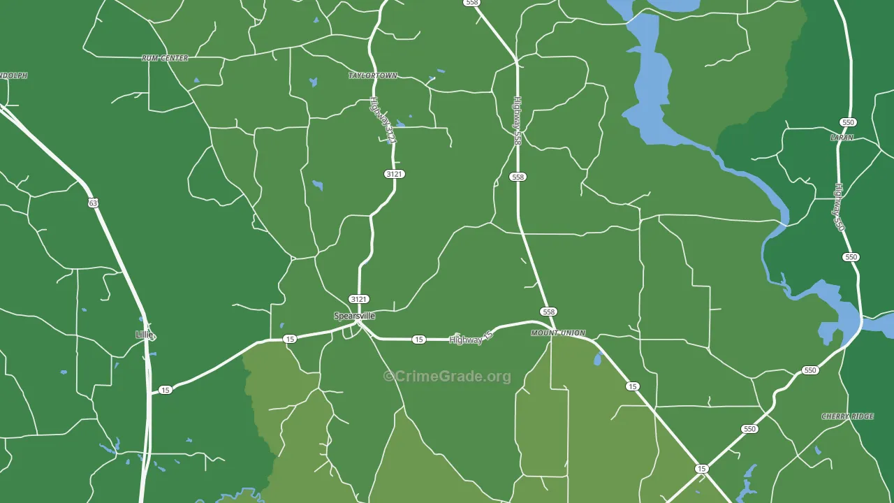 Spearsville, LA Map of Vehicle Theft Rates