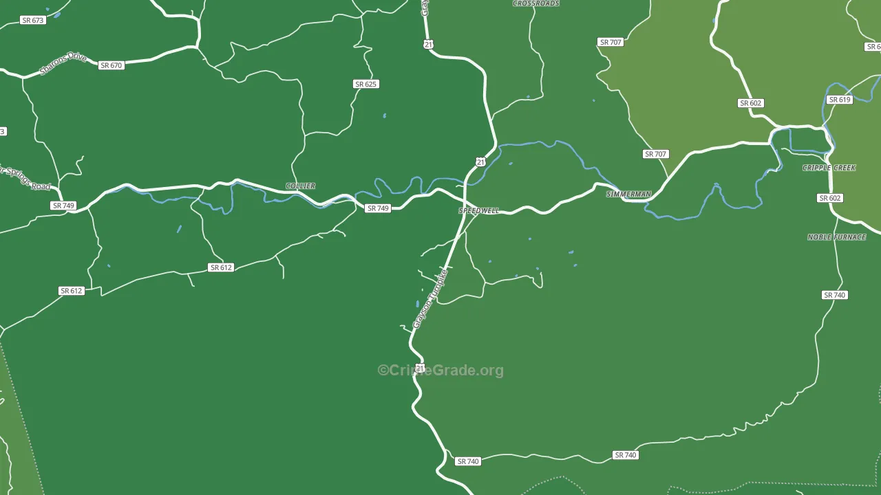 Speedwell, VA Map of Vehicle Theft Rates