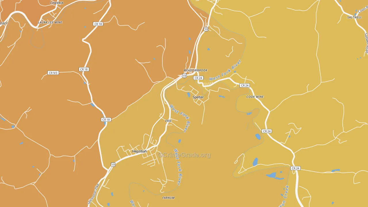 Spelter, WV Map of Vehicle Theft Rates