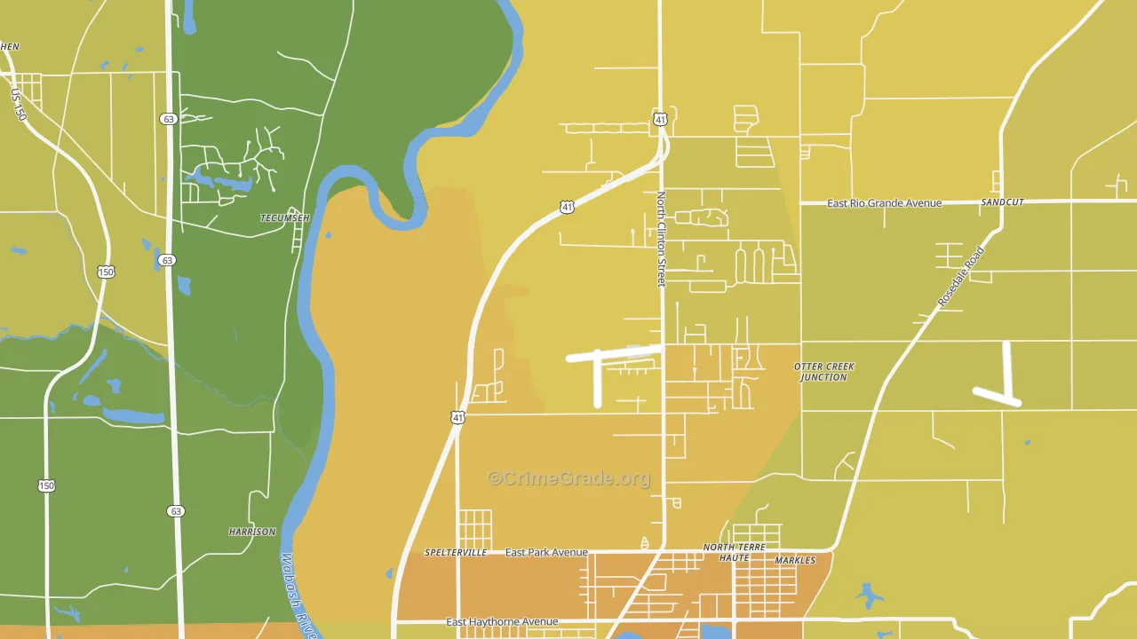 Spelterville, IN Map of Vehicle Theft Rates
