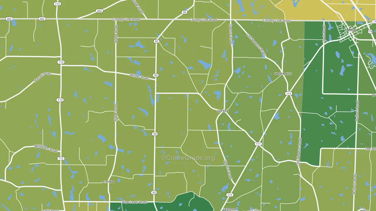 Spence, GA Map of Vehicle Theft Rates