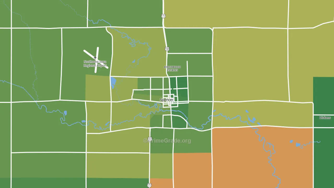 Spencer, IA Map of Vehicle Theft Rates