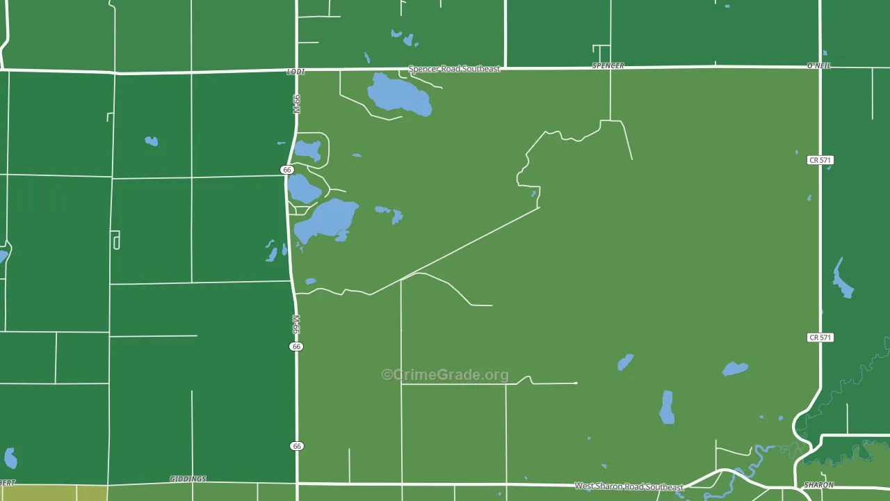 Spencer, MI Map of Vehicle Theft Rates
