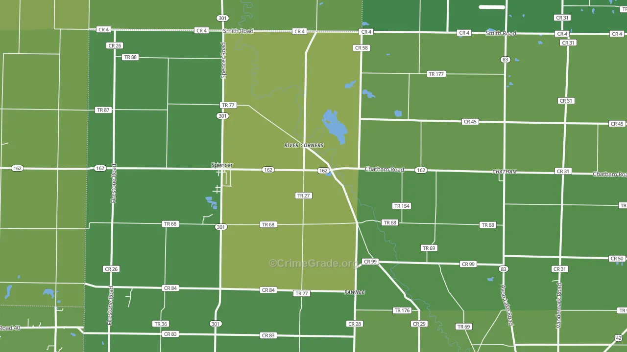Spencer, OH Map of Vehicle Theft Rates