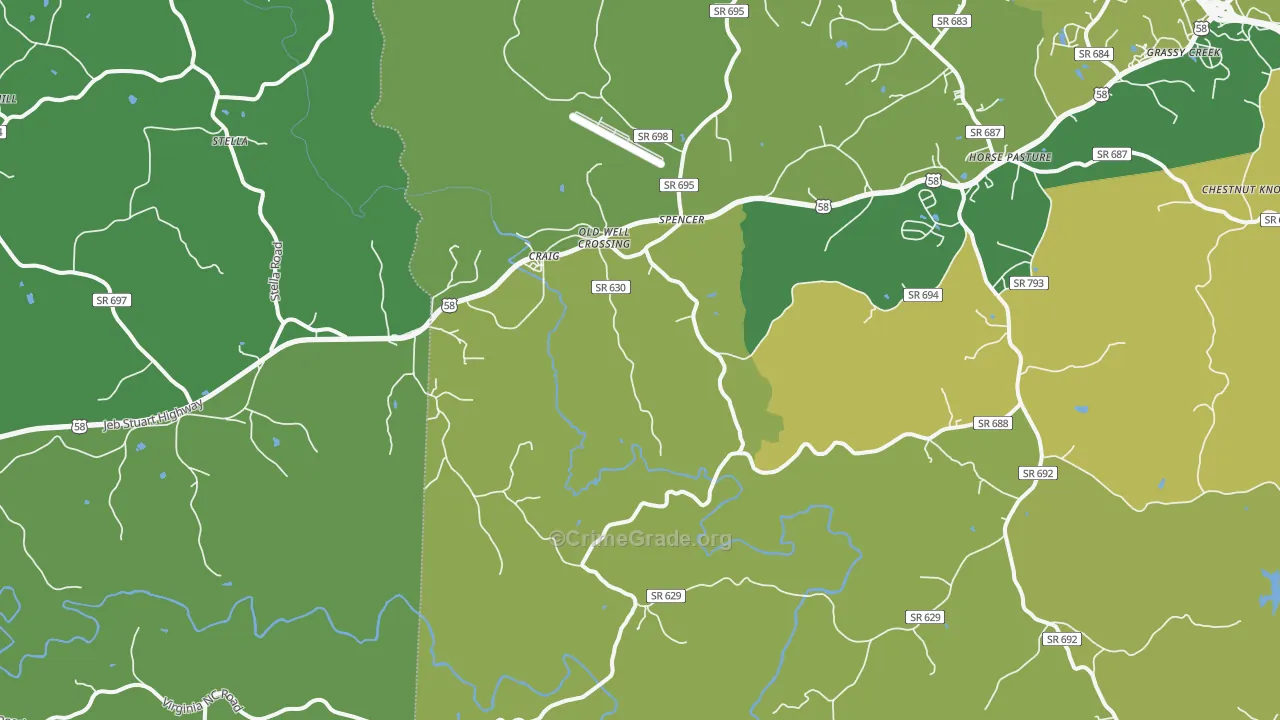 Spencer, VA Map of Vehicle Theft Rates