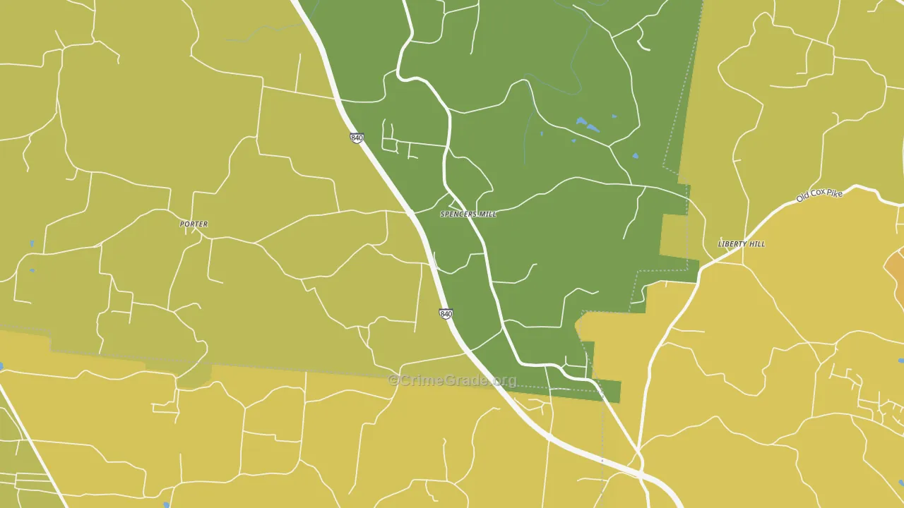 Spencers Mill, TN Map of Vehicle Theft Rates