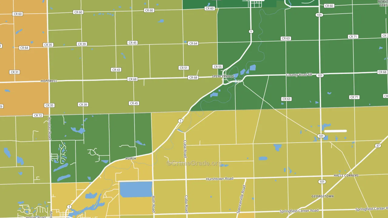Spencerville, IN Map of Vehicle Theft Rates