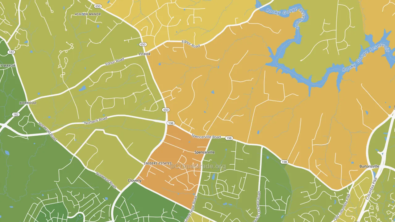 Spencerville, MD Map of Vehicle Theft Rates