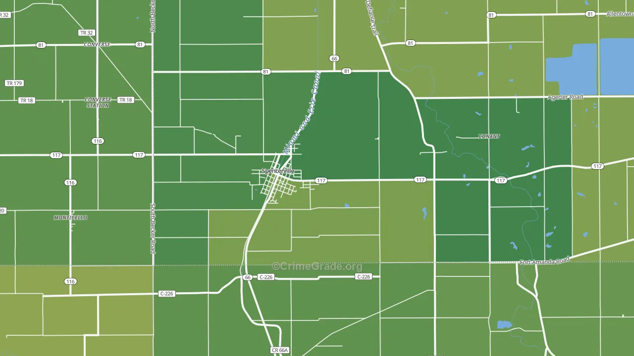 Spencerville, OH Map of Vehicle Theft Rates