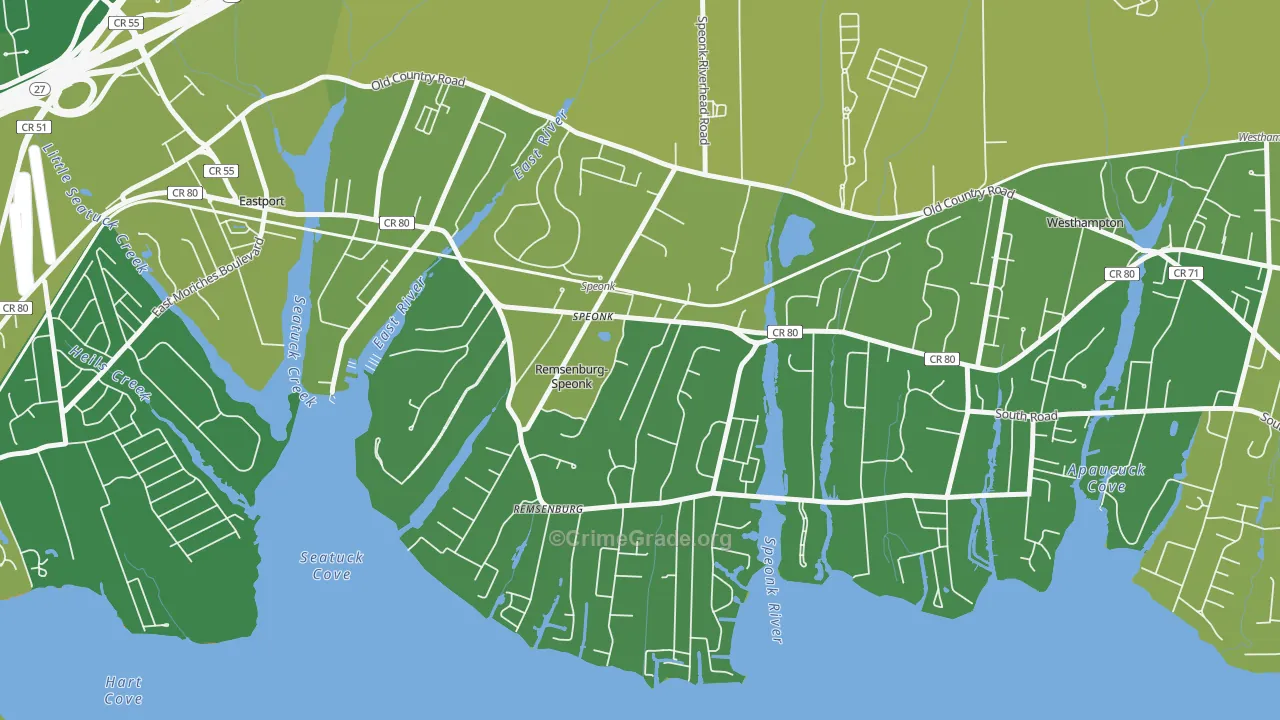 Speonk, NY Map of Vehicle Theft Rates