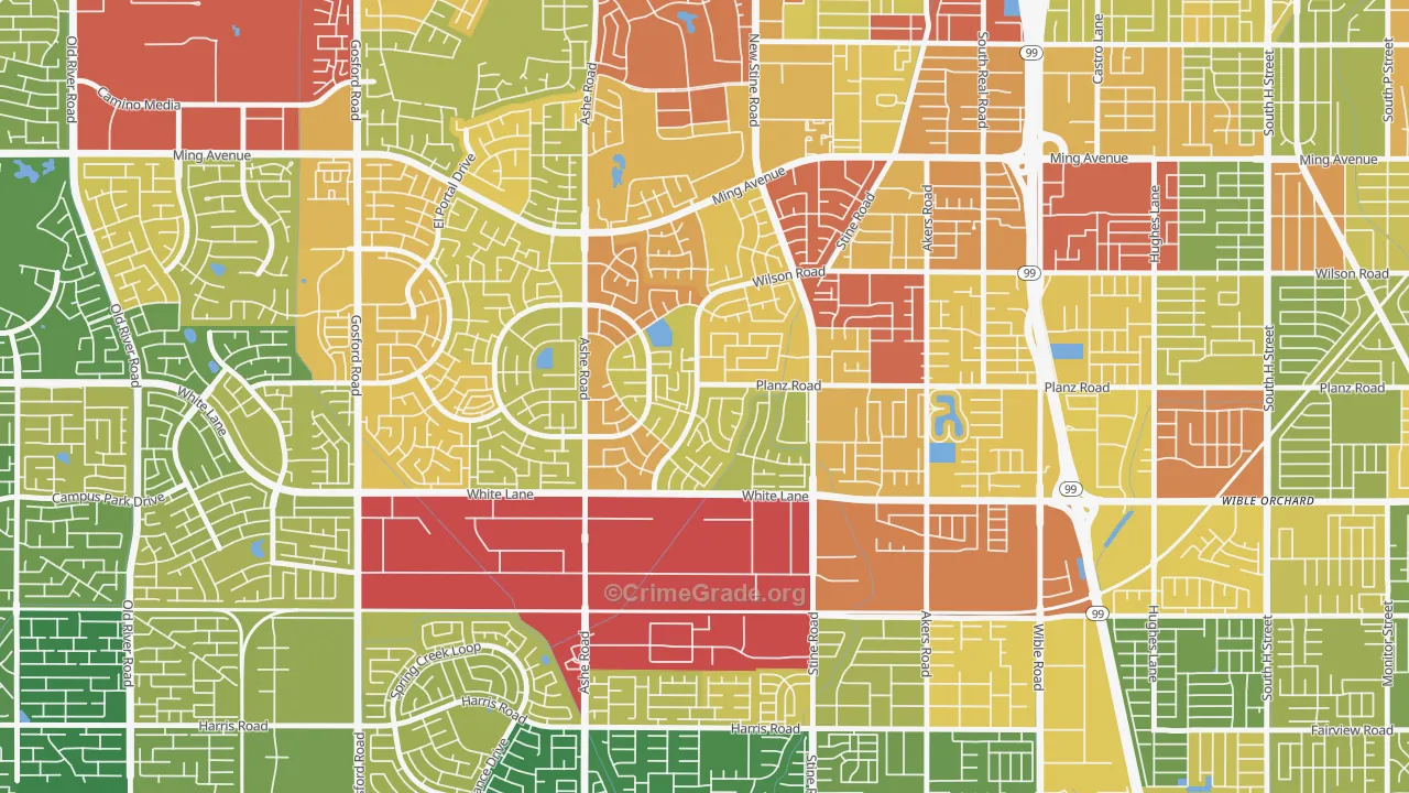 Spice Tract, Bakersfield, CA Map of Vehicle Theft Rates