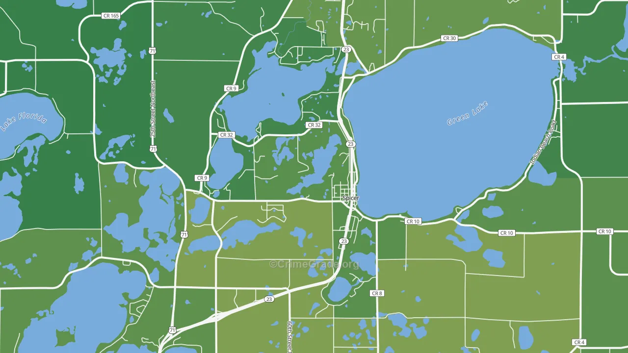Spicer, MN Map of Vehicle Theft Rates