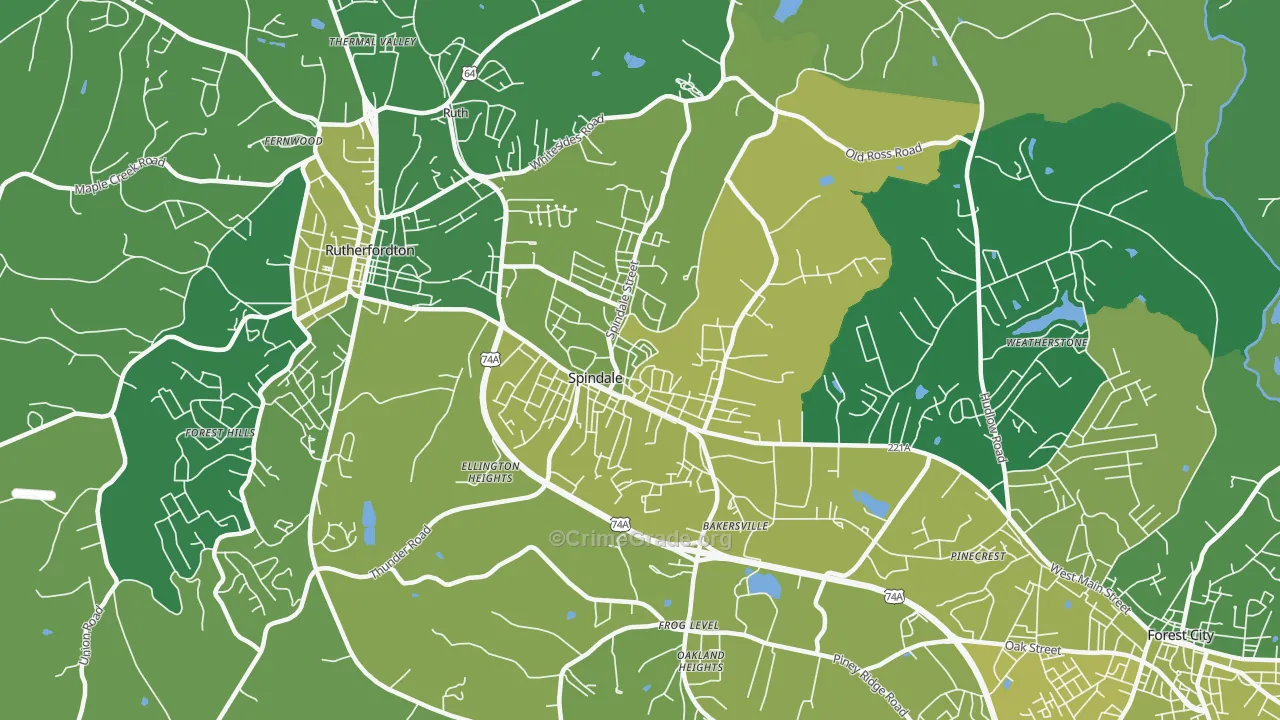 Spindale, NC Map of Vehicle Theft Rates