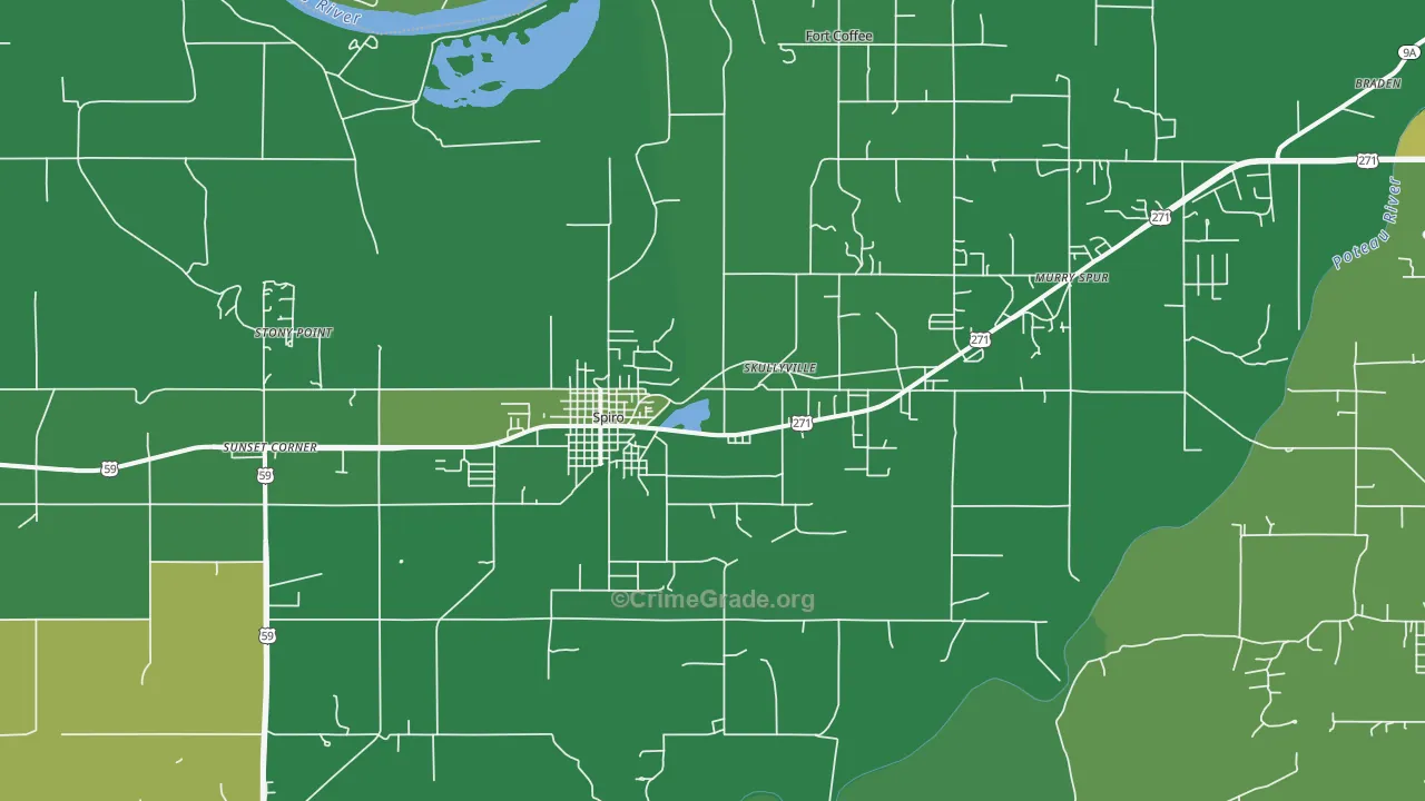 Spiro, OK Map of Vehicle Theft Rates
