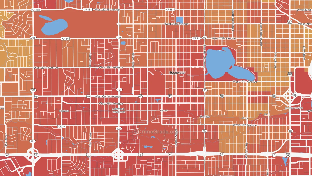 Spivak, Edgewater, CO Map of Vehicle Theft Rates