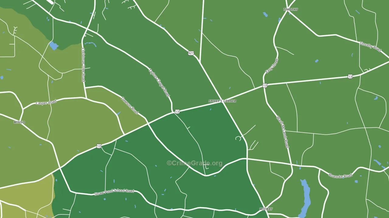 Spiveys Corner, NC Map of Vehicle Theft Rates