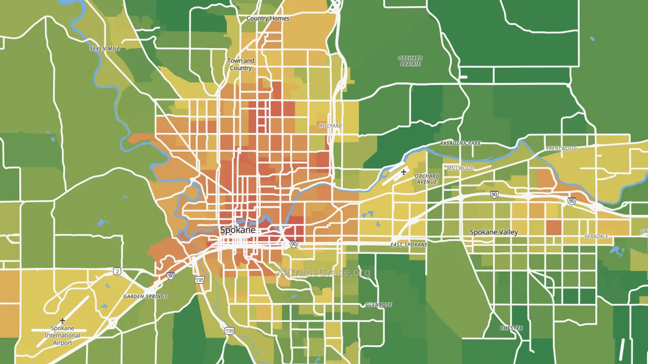 Spokane County, WA Map of Vehicle Theft Rates