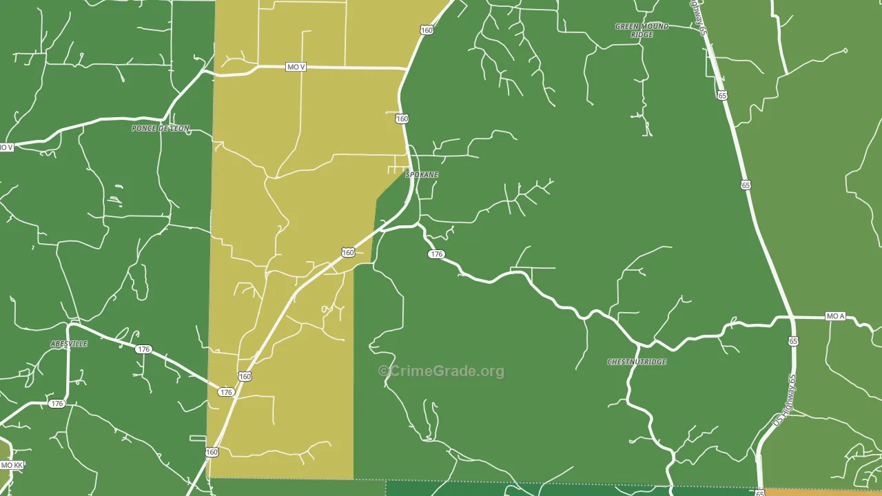 Spokane, MO Map of Vehicle Theft Rates