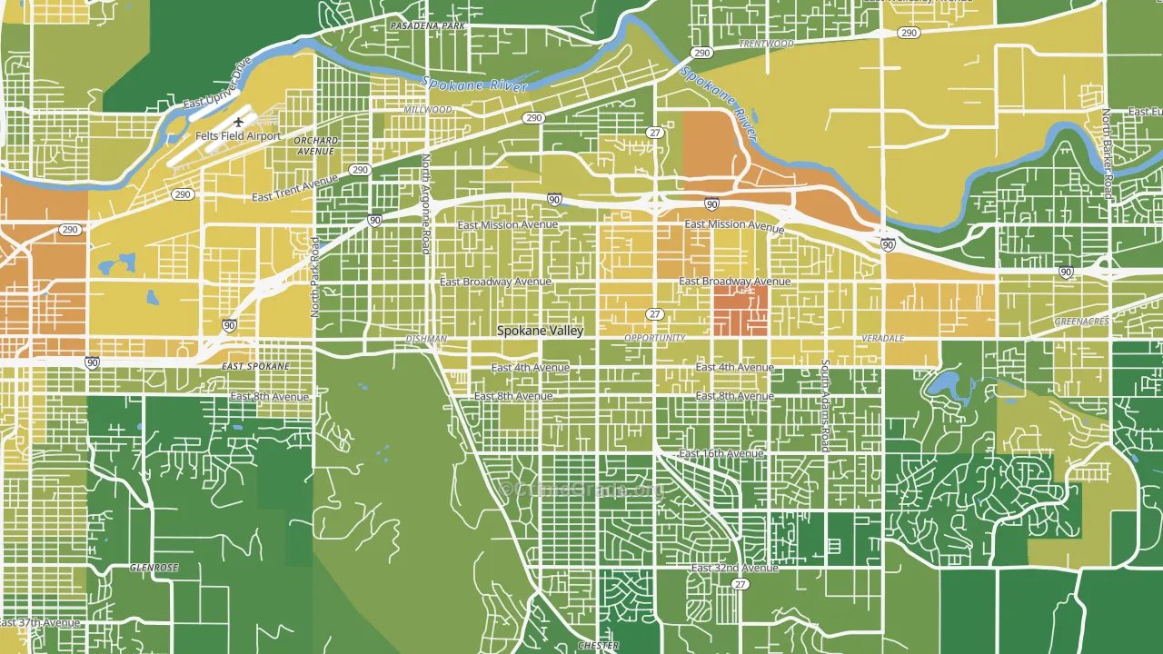 Spokane Valley, WA Map of Vehicle Theft Rates