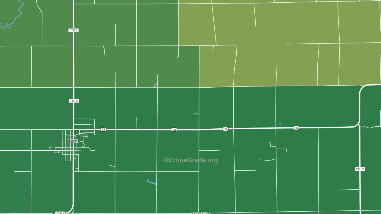 Spokeville, WI Map of Vehicle Theft Rates