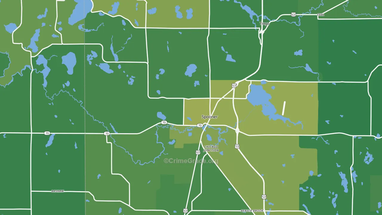 Spooner, WI Map of Vehicle Theft Rates