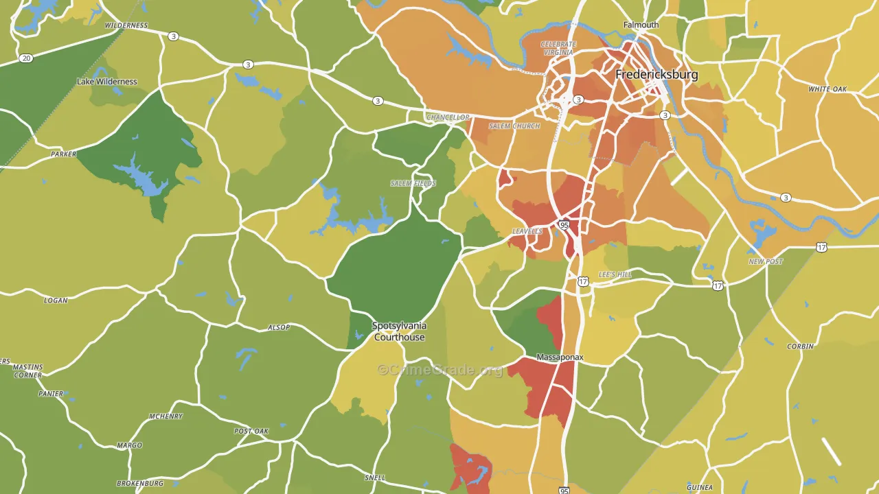 Spotsylvania County, VA Map of Vehicle Theft Rates